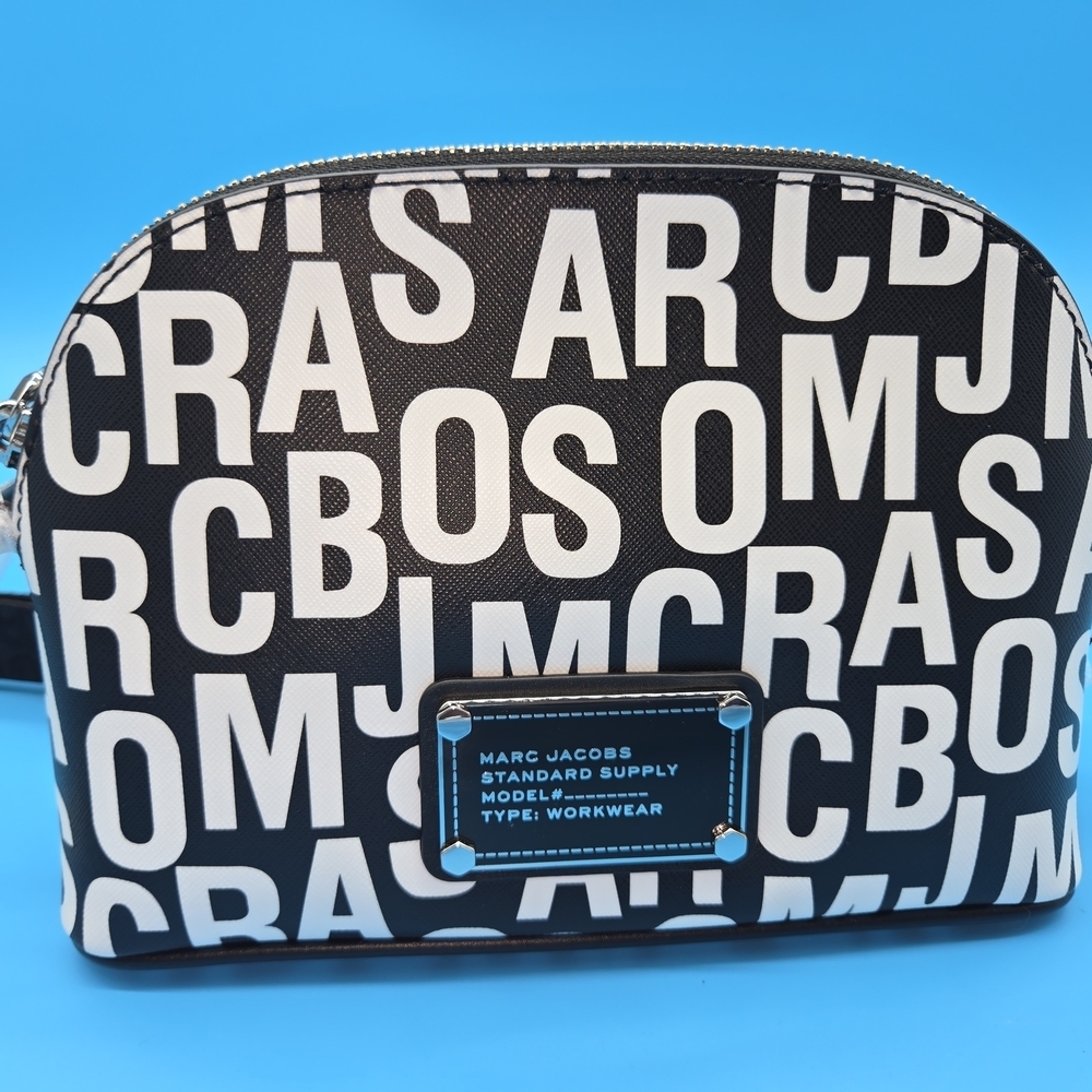 Marc Jacobs Black and White Crossbody Bag With Thin Logo Strap